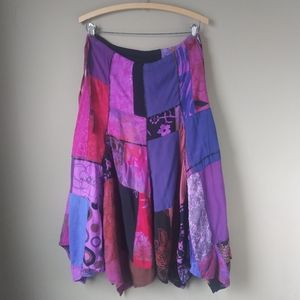 Multi-color Handkerchief Patchwork Flowy Skirt, S